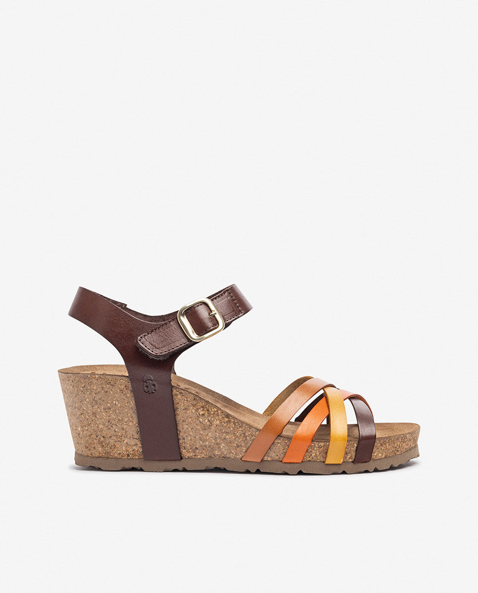 Yokono Sandalias de cuña de mujer de piel CADIZ-256 MARRON | Zapatos Yokono Sandalias de cuña de mujer de piel CADIZ-256 MARRON | Zapatos