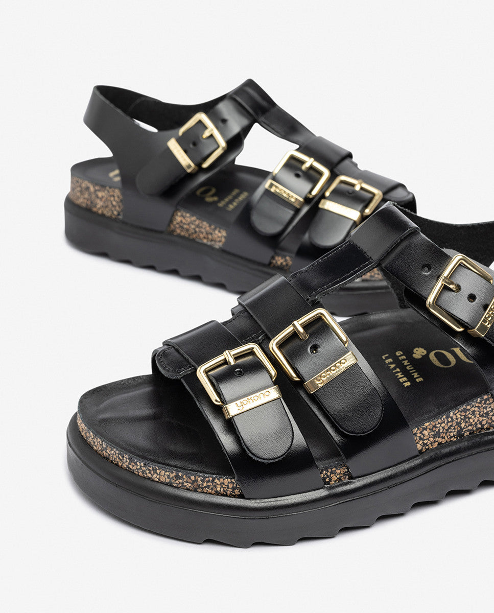 Sandalias Planas De Mujer Yokono IBIZA-013 En Piel Vacuna - Cómodas, Elegantes Y Con Hebilla Ajustable